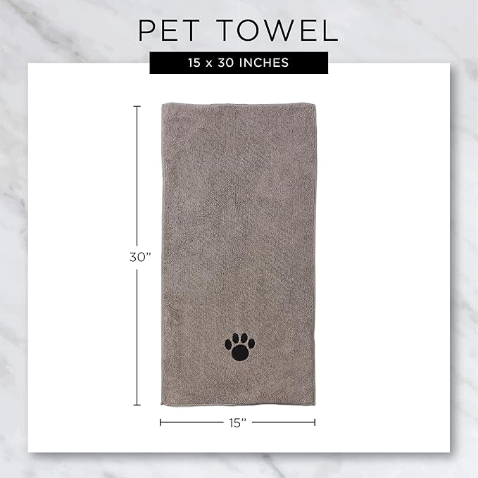 Bone Dry Pet Grooming Towel Collection Embroidered Absorbent Microfiber Drying Set 15x30, Aqua, 3 Count