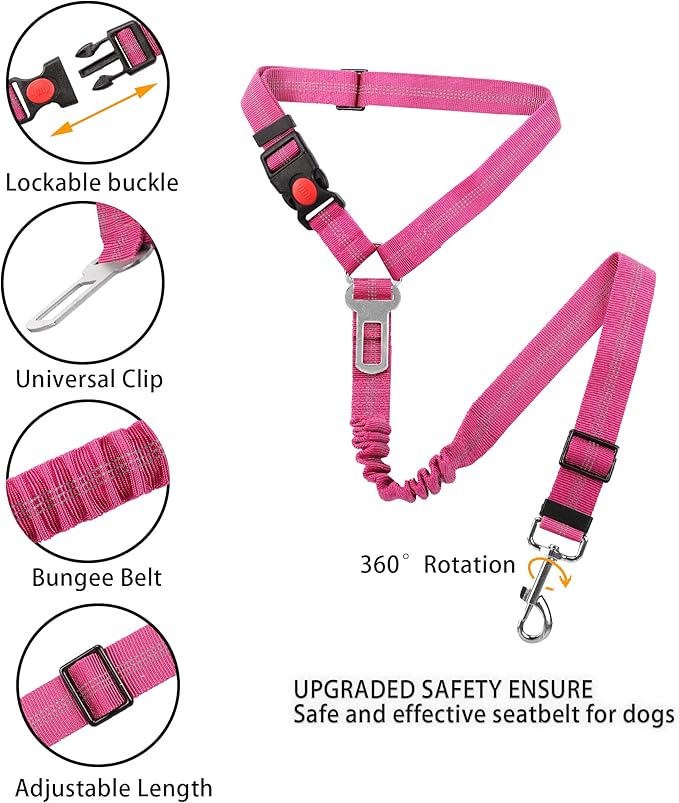 YAOHDAO Dog Seat Belt Harness for Car 360° Swivel