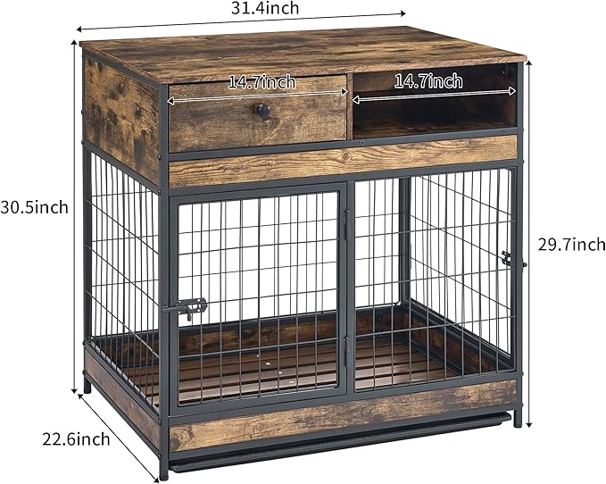 NicBex Dog Crate Furniture Dog Cage with 2 Doors and Drawers