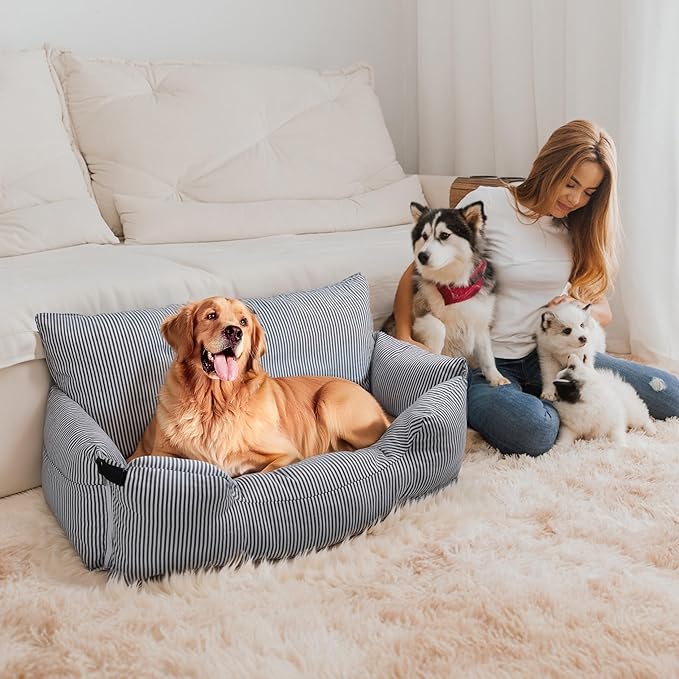 Large Dog Car Seat Under 100 lbs Dogs Funny Fuzzy Booster Car Seat Bed for Large Dogs Multifunctional Design for Home and Travel with Waterproof Pet Mat and Side Pockets
