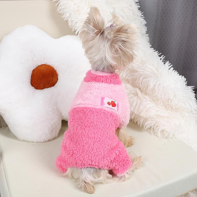 Dog Pjs for Small Dogs Chihuahua Yorkie Clothes Fleece Warm Puppy Pajamas Sweater Onesie Pink Pet Clothes Outfit Apparel (Pink