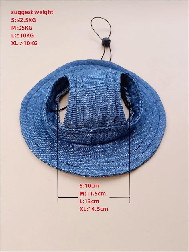 Generic Solid Dog Hat with Ear Hole Round Brim Dog Puppy Cat Sun Hat Bucket Hat Outdoor Sun Protection Pet Caps for Small Medium Cats Dogs Kitten Blue Large