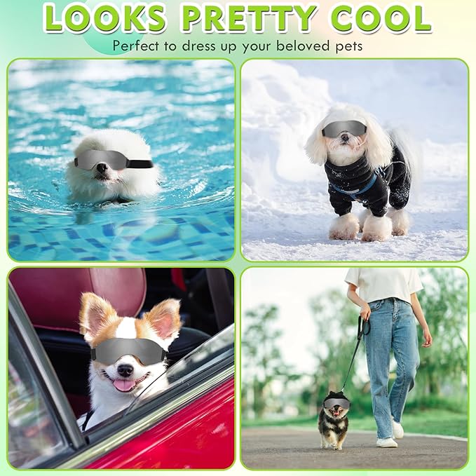 Small Dog Sunglasses, UV Protection Dog Goggles for Small to Medium Breed Dog, Windproof Antifog Pet Glasses for Puppy with Adjustable Strap (Black)