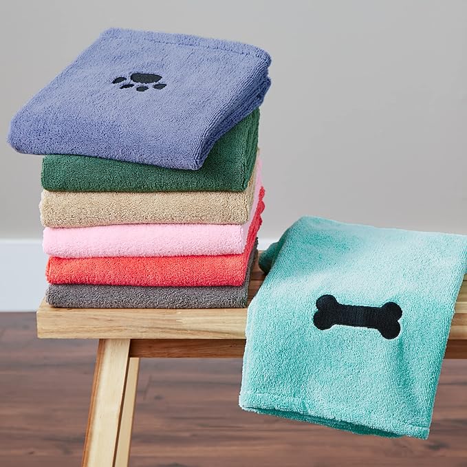 Bone Dry Pet Grooming Towel Collection Absorbent Microfiber X-Large 41x23.5", Embroidered