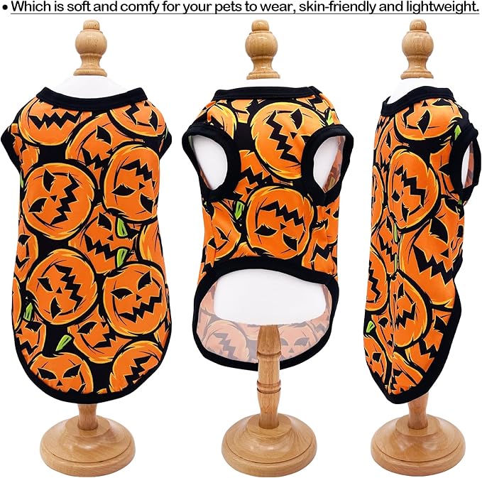 PET SHOW 4 Pack Halloween Dog Shirts for Small Dogs Ghost Pumpkin Doggies Tank Top Tee Black Orange T-Shirts Pets Holiday Party Sleeveless Vest Cats Kittens Puppy Clothes Boys Girls(Small)