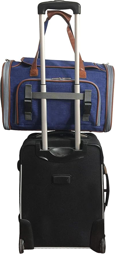 Mr. Peanut's Expandable Airline Approved Soft Sided Pet Carrier, Low Profile Gold Series Tote, Premium Brand Self Locking Zippers, Plush Faux Fleece Bedding with a Sturdy Plywood Base (Deja Blue)