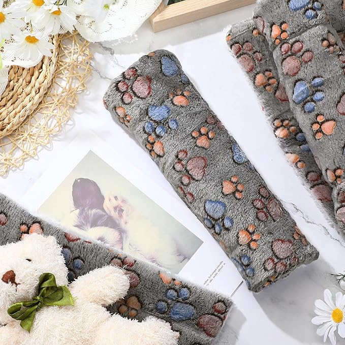 4 Pack Ultra Soft Dog Cat Bed Mat with Cute Prints Reversible Fleece Dog Crate Kennel Pad Cozy Washable Thickened Hamster Guinea Pig Bed Pet Bed Mat for Small Animals (Gray 13 x 10 Inches)