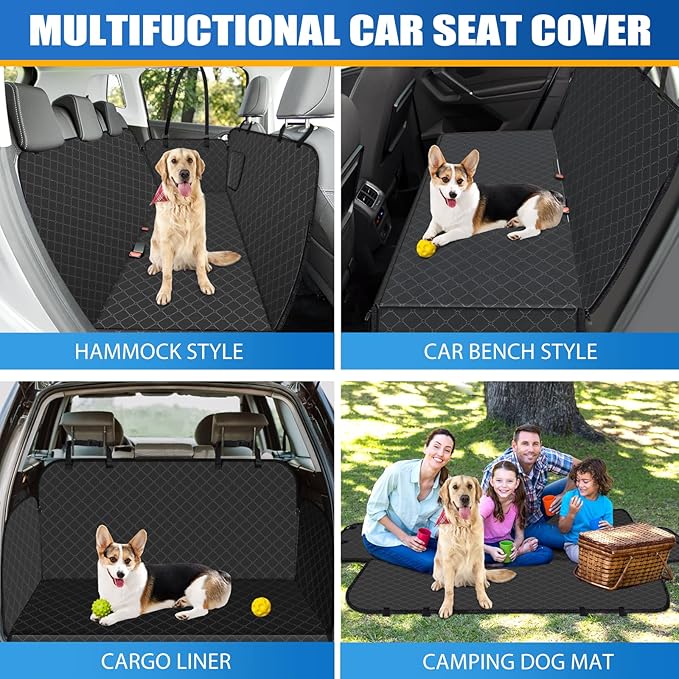 Dog Car Seat Cover for Back Seat Dog Seat Cover with Storage Pocket Dog Hammock Protects Against Dirt Dog Seat Covers for Cars Scratch Prevention Fits for SUVs and Trucks 54"x 58"