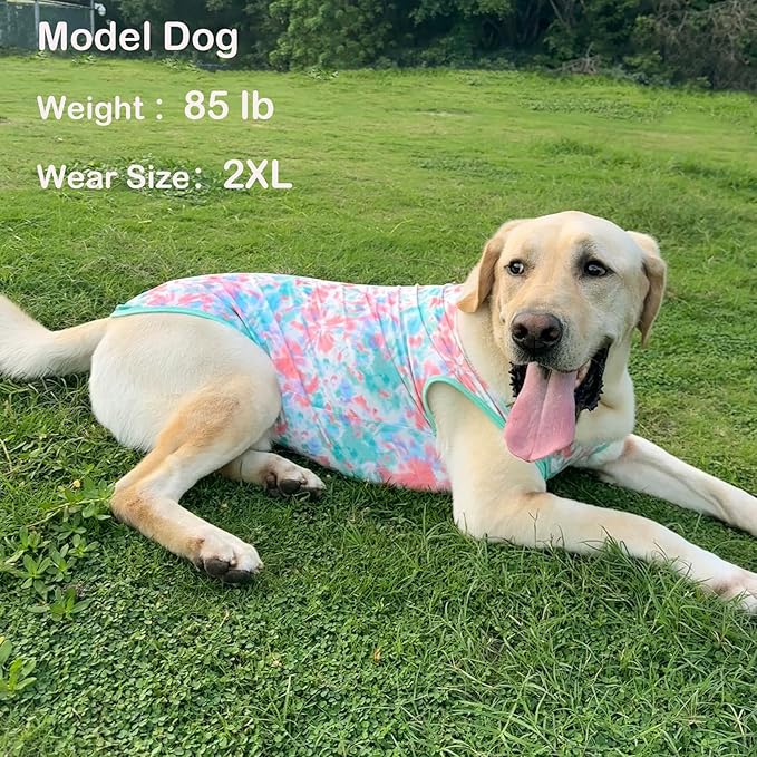 Dog Tie dye Sleeveless T Shirt Green Red Printed Dogs Vest Shirt Pajamas Breathable Stretchy Summer Clothes for Extra large Dog Boys Girls(2X-Large,Green)