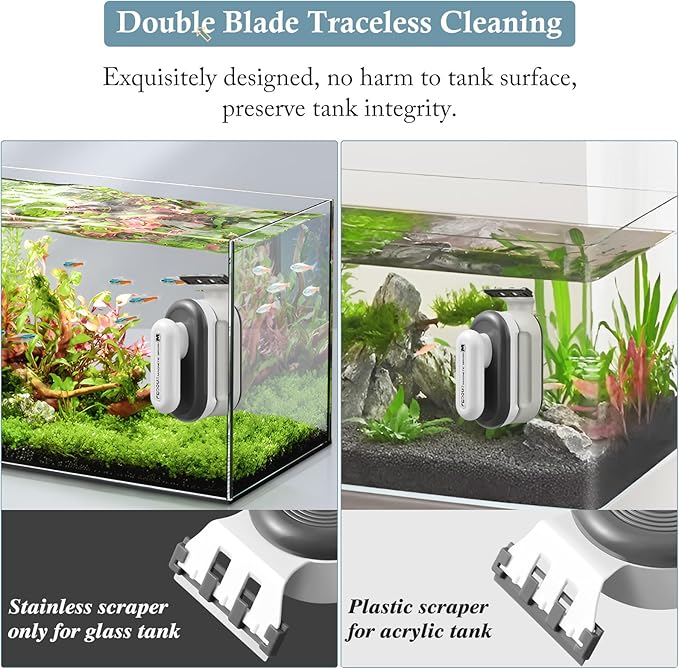 FEDOUR Aquarium Strong Magnetic Cleaner with 2 Detachable Algae Scraper 1/3-1 inch