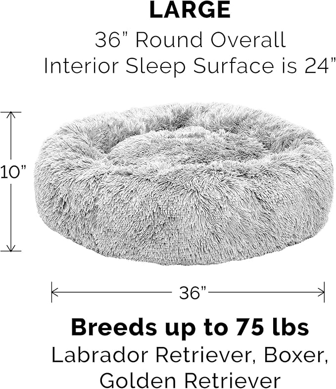 Furhaven Replacement Donut Dog Bed Cover Plush Long Faux Fur Calming Cuddler