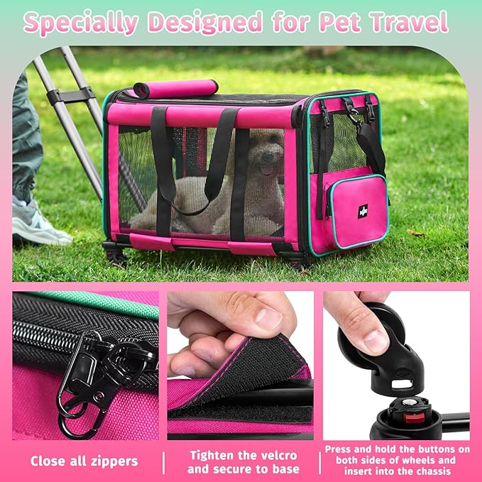 Large Cat Carrier with Wheels 2 Cats 30 lbs,
