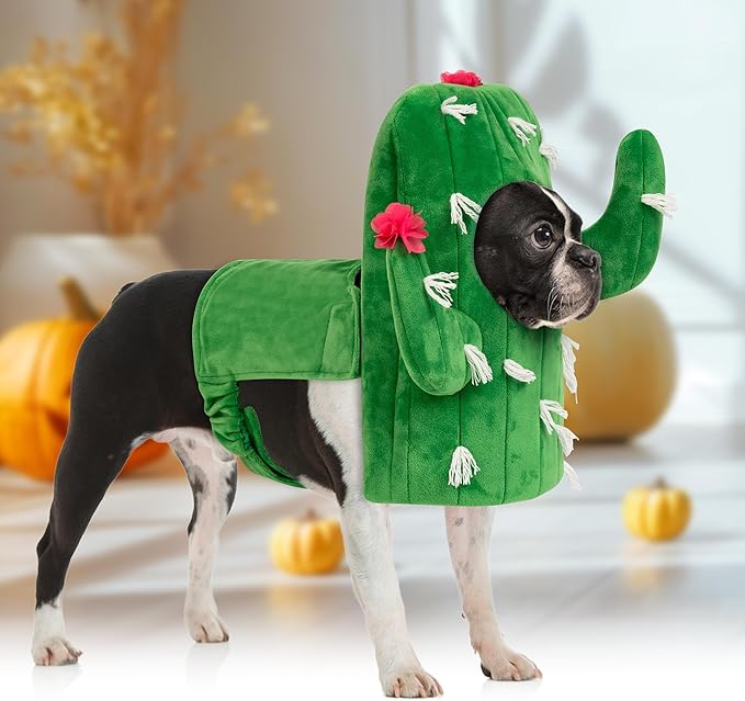 cyeollo Dog Costume Funny Cactus Dog Costumes Cute Halloween Cosplay Dog Clothes Holiday Party Outfits for Small Medium Dogs
