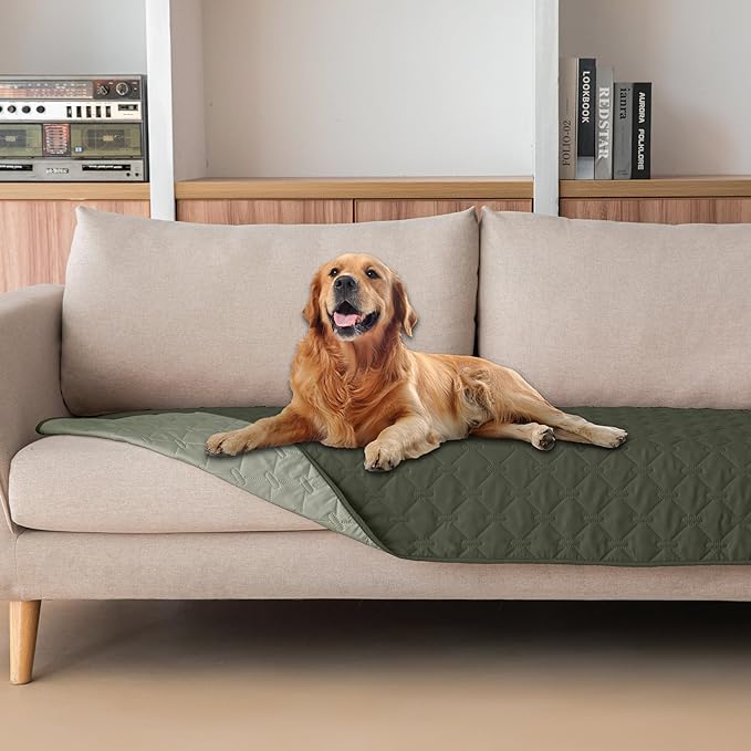 gogobunny 100% Double Sided Waterproof Dog Blanket Soft Pet Bed Cover Reversible Protect Furniture Couch Sofa Car for Puppy Large Dog Cat (Dark Olive/Light Olive 30x70 Inch 1))