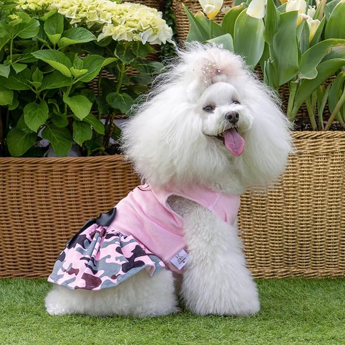 CuteBone Daddy's Little Girl Dog Dress for Small Dogs Pink Skirt Puppy Velvet Dresses Dog Clothes CVA21XS-D