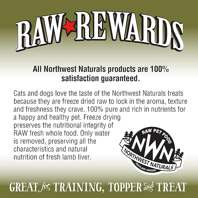 Northwest Naturals Raw Rewards Freeze-Dried Lamb Liver Treats for Dogs and Cats - Bite-Sized Pieces - Healthy, 1 Ingredient, Human Grade Pet Food, All Natural - 3 Oz (Packaging May Vary)