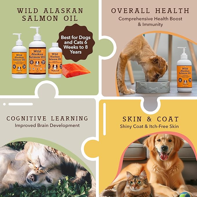 Natural Dog Company Pure Wild Alaskan Salmon Oil for Dogs (8oz) Skin & Coat Supplement for Dogs, Dog Oil for Food with Essential Fatty Acids, Fish Oil Pump for Dogs, Omega 3 Fish Oil for Dogs