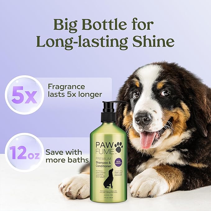 Pawfume Dog Shampoo and Conditioner – Hypoallergenic Dog Shampoo for Smelly Dogs – Best Dog Shampoos & Conditioners – Probiotic Pet Shampoo for Dogs – Best Dog Shampoo for Puppies (Lavender 4-Pack)