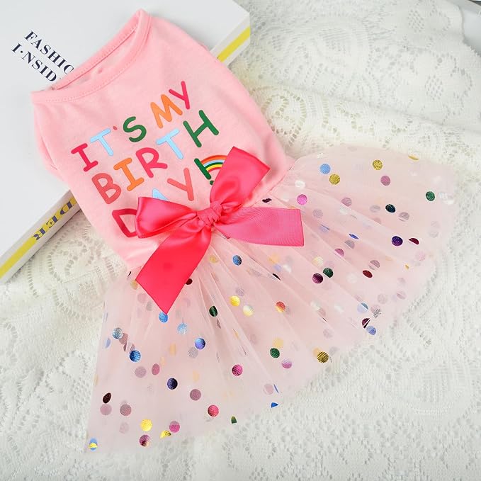 Dog Birthday Dress, Dog Dresses for Small Dog Girls, Cute Pet Princess Puppy Clothes Female Dog Clothes for Chihuahua Yorkie Clothes Small Dog Birthday Outfit Apparel (It is My Birthday, Large)