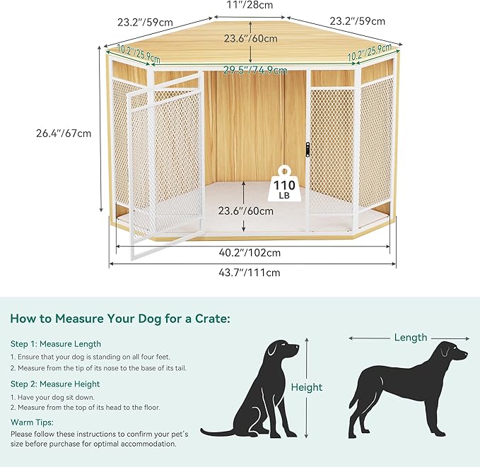 YITAHOME Corner Dog Crate Furniture with Cushion 43.7" Dog
