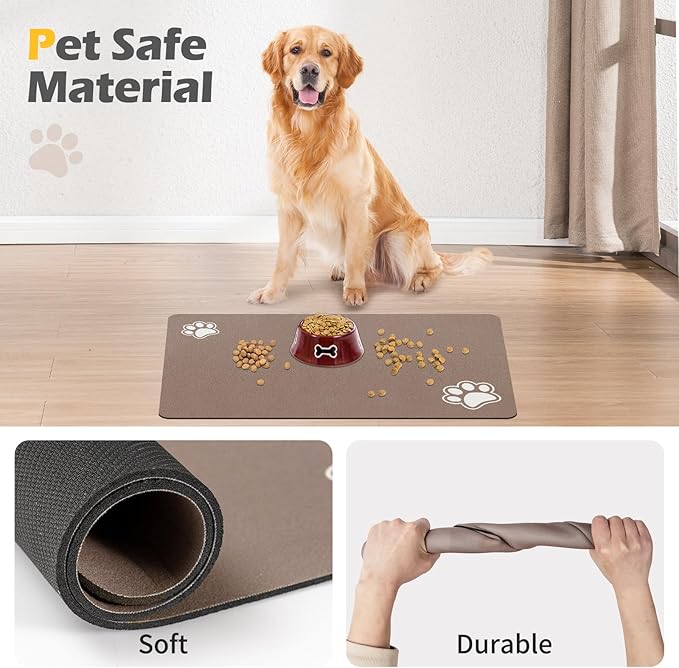 Pet Feeding Mat-Absorbent Dog Mat for Food and Water Bowl-Dog Accessories Pet Supplies-Dog Water Bowl for Messy Drinkers-No Stains Quick Dry Dog Water Dispenser Mat (12"x19"