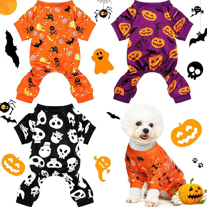 3 Pieces Halloween Dog Jumpsuit Pet Pajamas Clothes