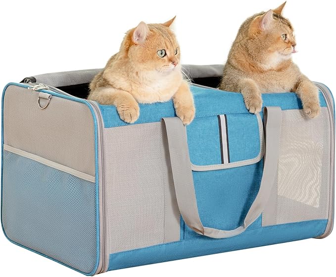 Sedioso Large Cat Carrier for 2 Cats 24x 14x 16in Pet 40lbs, All-Sided
