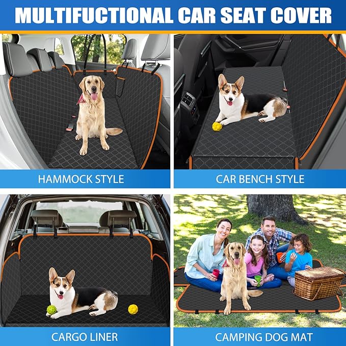 Dog Car Seat Cover for Back Seat Dog Seat Cover with Storage Pocket Dog Hammock Protects Against Dirt Dog Seat Covers for Cars Scratch Prevention Fits for SUVs and Trucks 54"x 58"