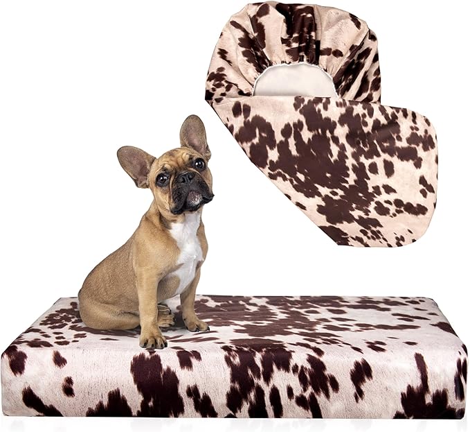 Western Brown Cow Print Faux Cowskin Dog Bed Covers Soft Replacement Washable 36x27 Inches, 27 x 36 x 6)