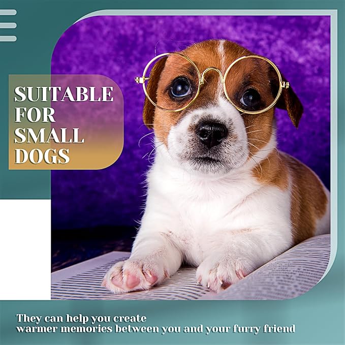 Dog Sunglasses Retro Pet Glasses Doll Glasses Classic Round Dog Glasses Metal Cat Puppy Eye Wear Hippie Costumes for Cats and Dogs