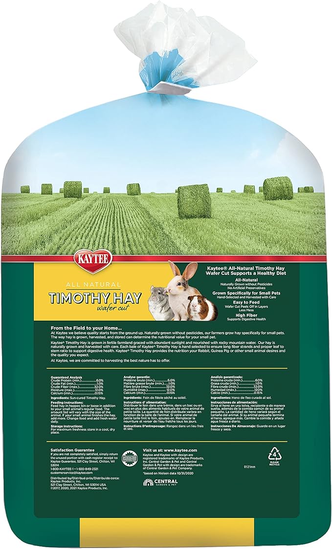 Kaytee Wafer Cut All Natural Timothy Hay for Pet Guinea Pigs 60 Ounce