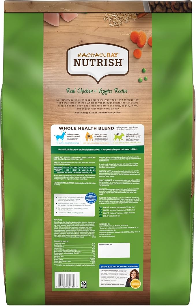 Premium Natural Dry Dog Food with Added Vitamins, Minerals & Taurine, Real Chicken & Veggies Recipe, 40 Pounds (Packaging May Vary)