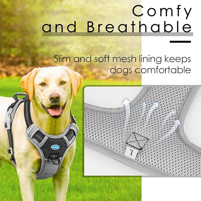 ThinkPet No Pull Harness Breathable Sport Harness with Handle-Dog Harnesses Reflective Adjustable for Medium Large Dogs