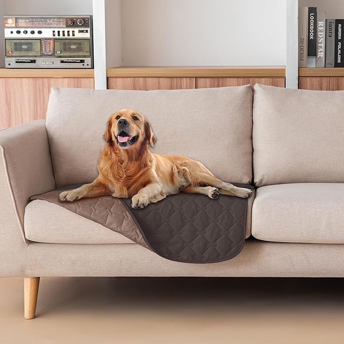 gogobunny 100% Double Sided Waterproof Dog Blanket Soft Pet Bed Cover Reversible Protect Furniture Couch Sofa Car for Puppy Dog Cat (Dark Coffee/Light Coffee 30x30 Inch 1))