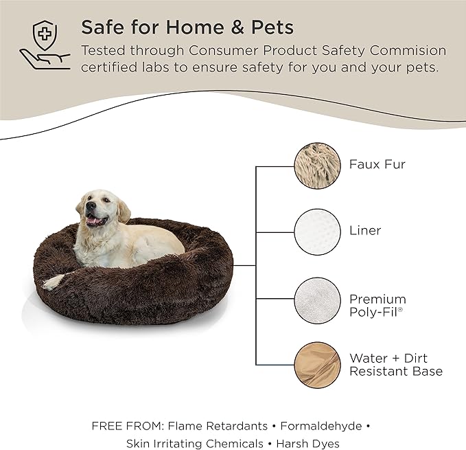 Best Friends by Sheri The Original Calming Donut Cat and Dog Bed in Shag Fur Dark Brown 36"