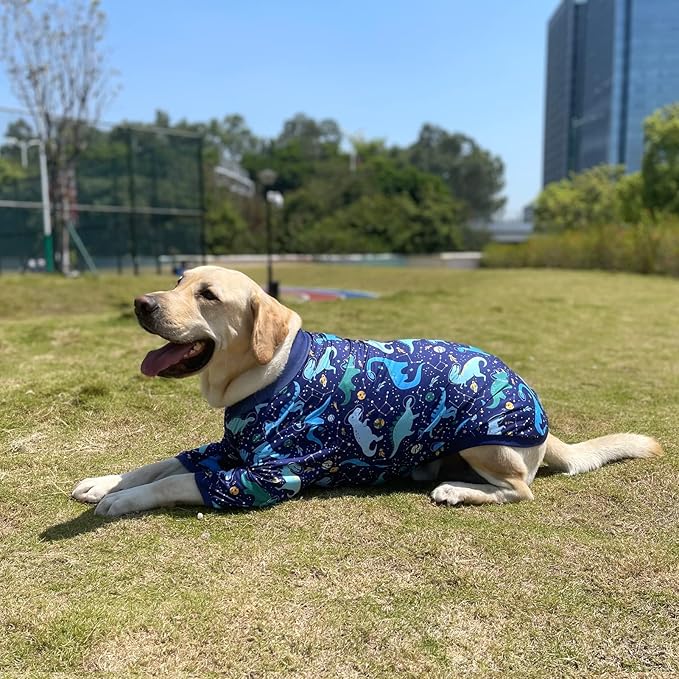 Dog Navy T Shirts with Universe Dinosaur Pattern Printed Pet Shirt Softable Pajamas Large Dogs (3XL, Navy)