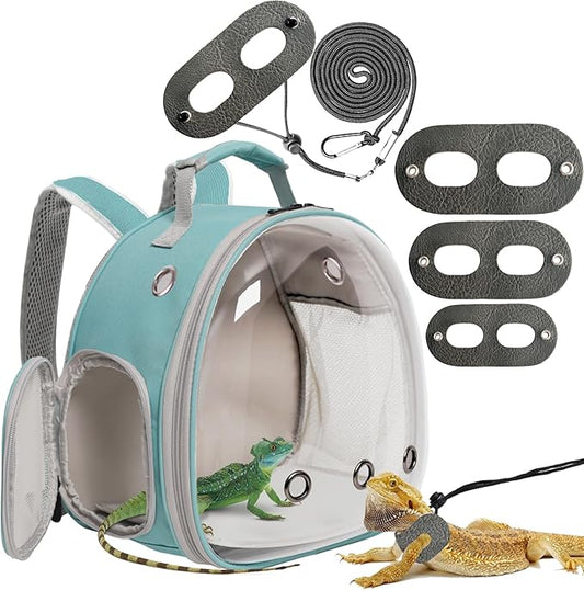 Bearded Dragon Travel Backpack with Harness and Leash Set,Lizard Backpack Travel Carrier,Space Capsule Clear Bubble Window Astronaut Reptile Carrier Backpack, Airline Approved