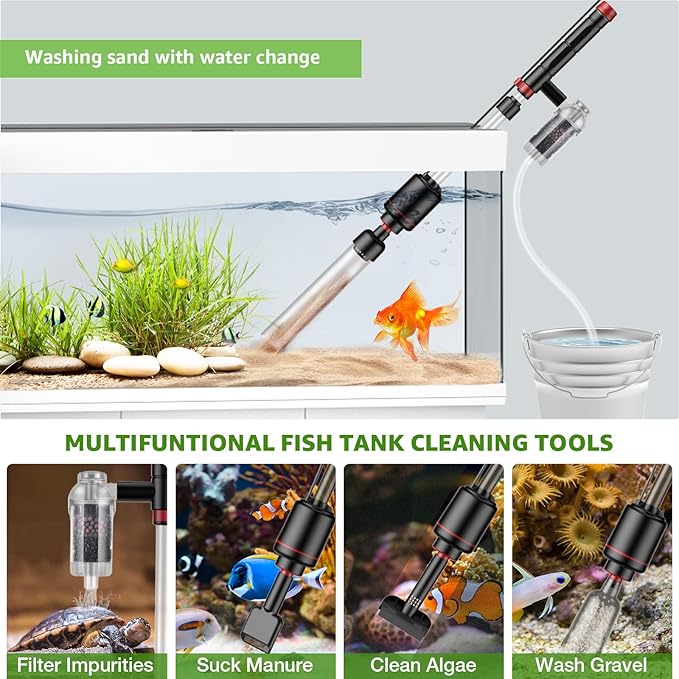 Aquarium Vacuum Gravel Cleaner: 24W Electric Fish Tank Vacuum Gravel with Strong Suction for Automatic Water Change