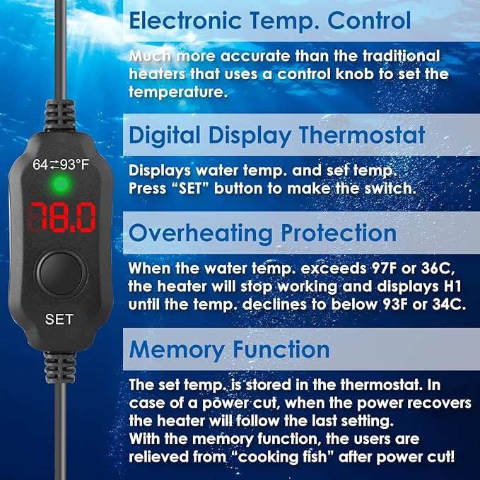 Mini Aquarium Heater 10W Super Small Fish Tank Heater with Digital Display Thermostat 5V/2A USB 1 Gallon
