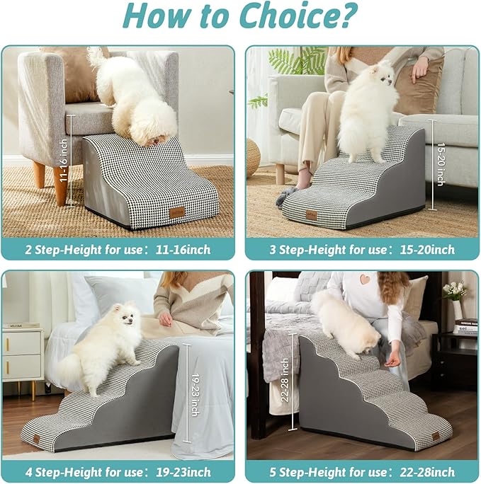 Dog Stairs for High Bed 23" H 15.7x33x22.6in, White-Black, 5 Tiers