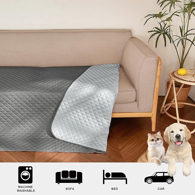 NICETOWN 100% Waterproof Dog Blanket Soft Pet Bed Cover Double Sided Reversible Protect Furniture Couch Sofa Car for Puppy Cat Kids (Dark Grey/Light Grey 30x70 Inch, 1)
