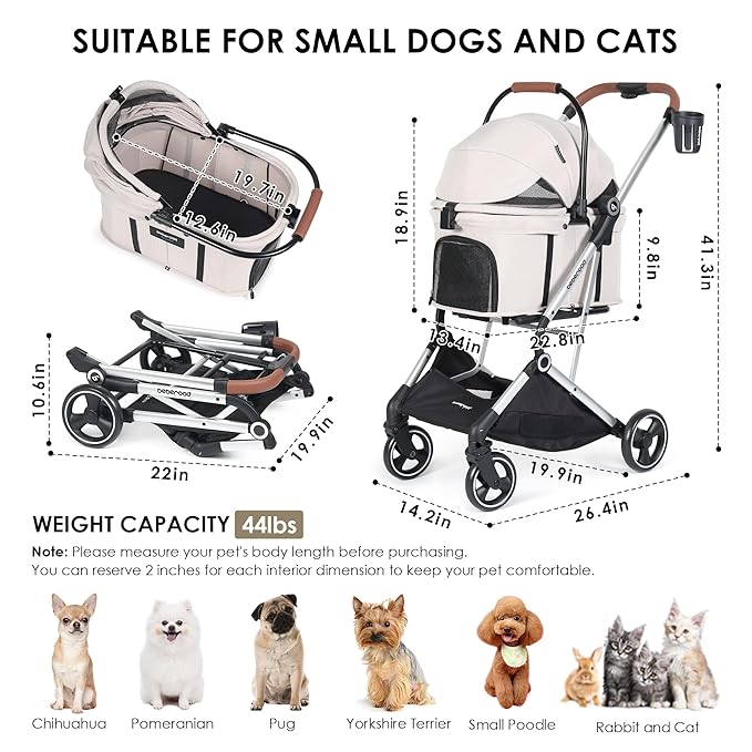 T3 Pro Pet Stroller 3 in 1 Dog Cat Stroller for Small Medium Dogs Cats