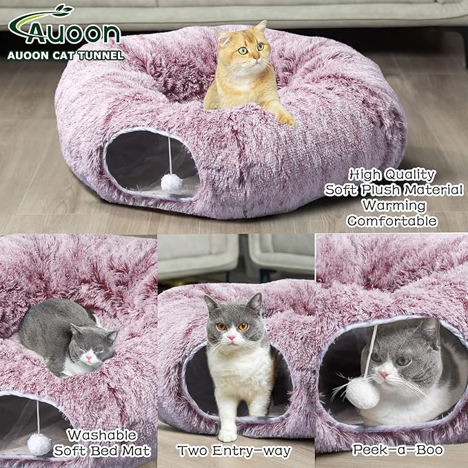 AUOON Cat Tunnel Bed with Central Mat