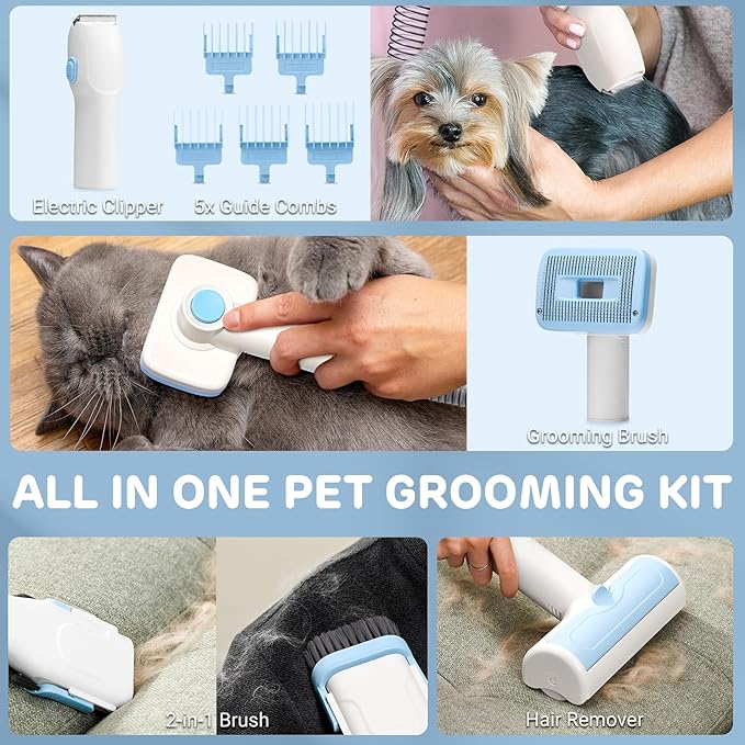iPettie Max15 Pet Grooming Vacuum with Upgraded Smooth Clipper- Dual Airway Anti-Clogging Design Ensures True 2L/0.5Gal Full Capacity
