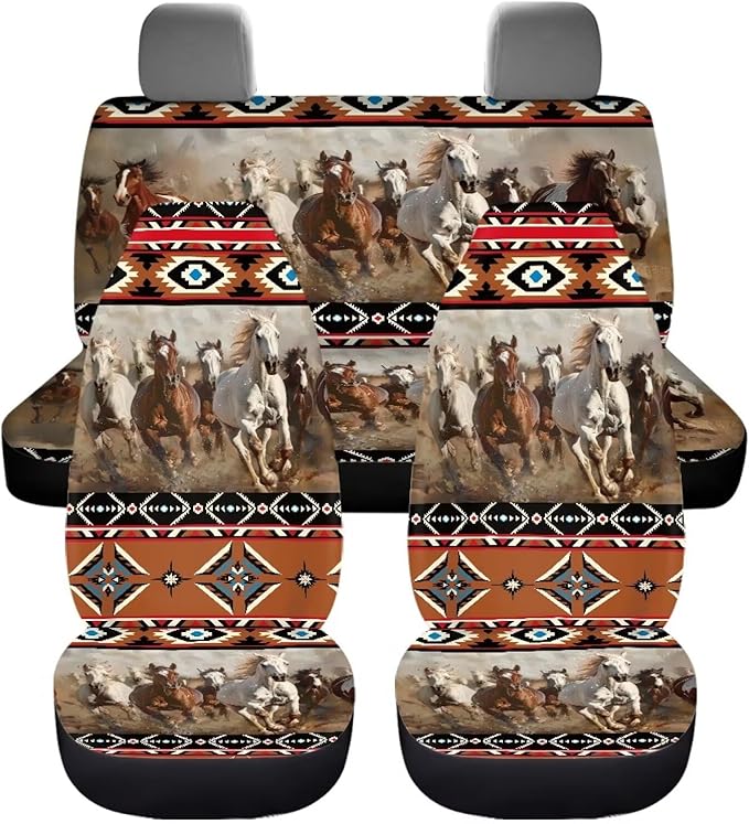 Horse Tribal Front Back Seat Cover Cute Seat