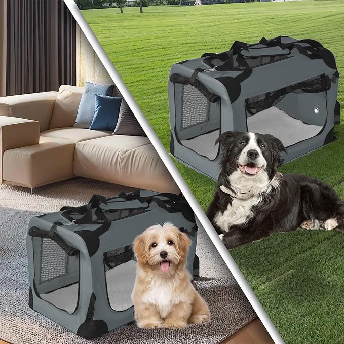 PET Foldable Dog Crate Folding Soft Dog Crate with Carrying Bag Dog Home & Dog Travel Crate Indoor & Outdoor Pet Home (Grey M-24 L 16.5" W 16.5" H)