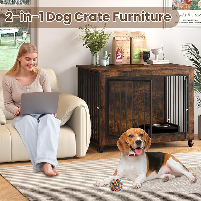 Rovibek Dog Crates for Large Medium Dogs 43.7", Large 3 Doors,