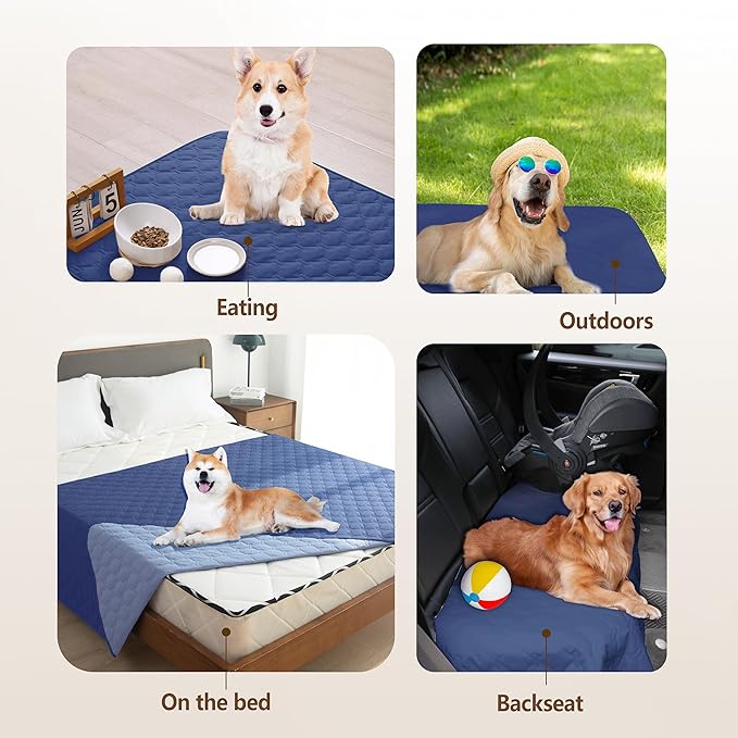 gogobunny 100% Double Sided Waterproof Dog Blanket Soft Pet Bed Cover Reversible Protect Furniture Couch Sofa Car for Puppy Large Dog Cat (Dark Navy/Light Navy 32x53 Inch 1))