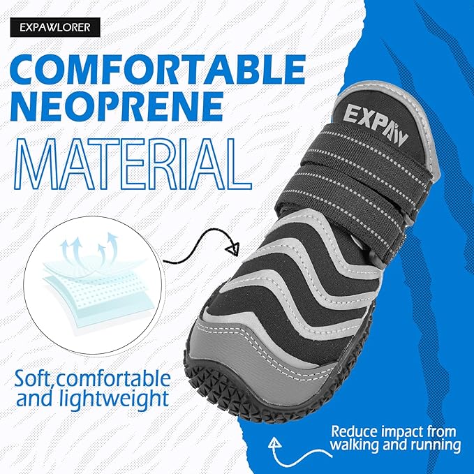 EXPAWLORER Reflective Dog Shoes for Hot Pavement- 4 Pcs Waterproof Dog Booties for Summer with Rubber Sole, Breathable and Anti-Slip Dog Boots & Paw Protectors for Large Dogs Outdoor