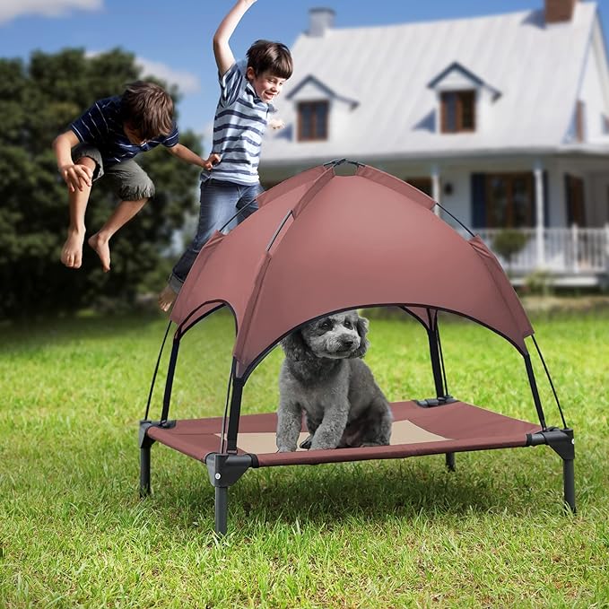 Small Elevated Dog Bed with Canopy 30IN Outdoor